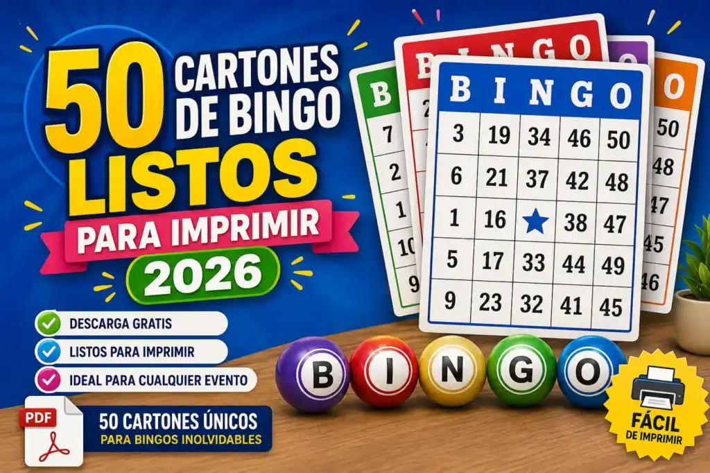 50 Cartones de Bingo PDF para Imprimir Gratis 2026