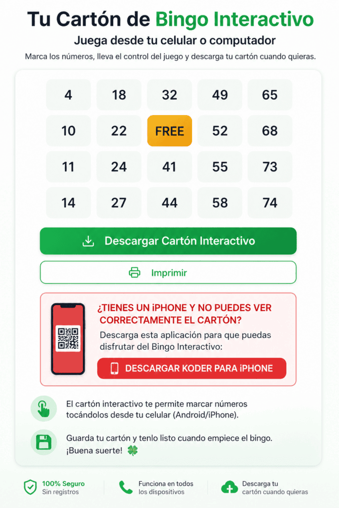 Descarga Cartón virtual juega bingo gratis