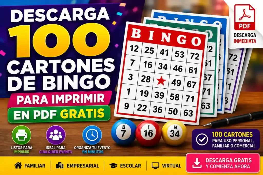 Descarga 100 Cartones de Bingo para Imprimir en PDF Gratis y Organiza tu Evento en Minutos