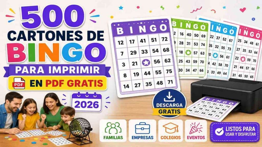 500 Cartones de Bingo para Imprimir en PDF Gratis (2026): Descarga Listos para Familias, Empresas, Colegios y Eventos
