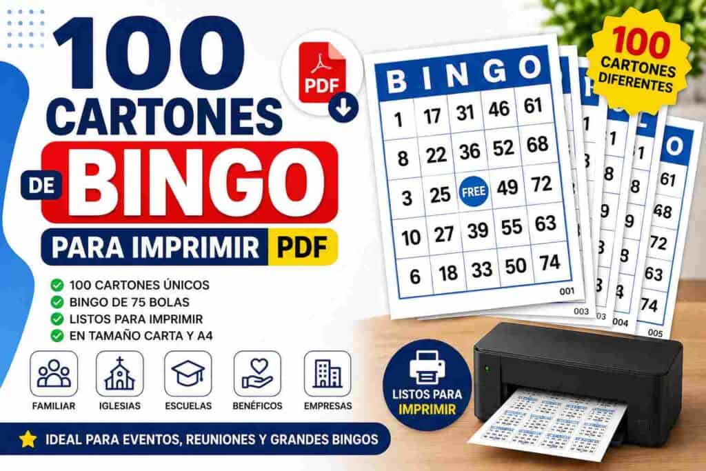 100 cartones de bingo para imprimir pdf
